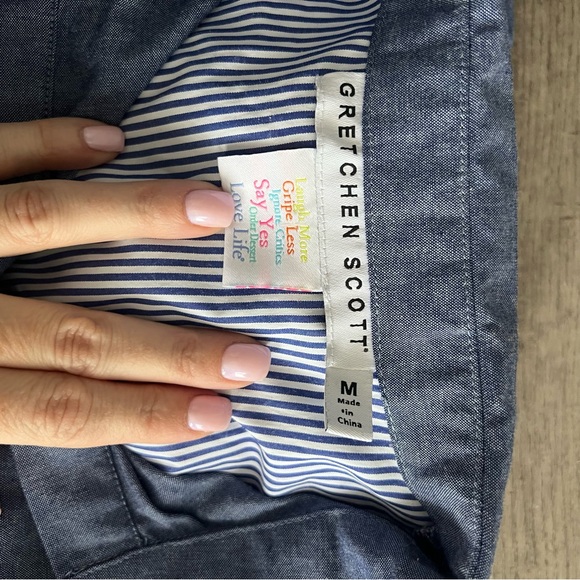 Gretchen Scott Designs Blouson Chambray Blue Shirt Preppy Cottage Coastal Dress - Picture 6 of 6